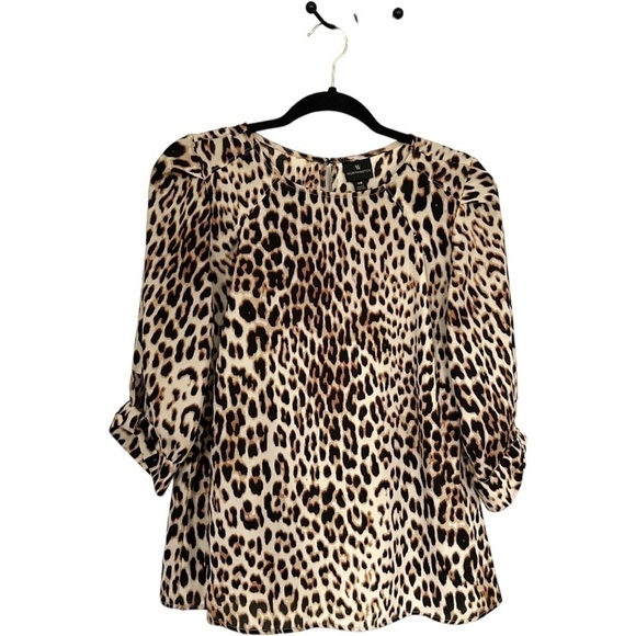 Worthington Women's Leopard Animal Print Lightweight Silky Blouse Top Size XS - Picture 1 of 7